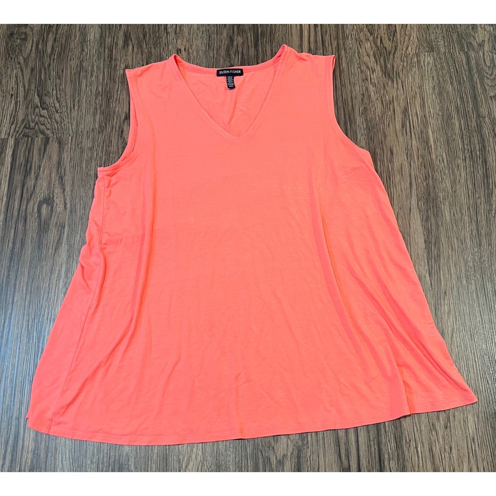 Eileen Fisher Coral Pink V-Neck Sleeveless A-Line Tank Top Medium M Viscose